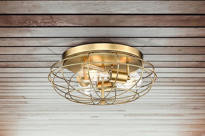 Innovations Lighting 510-3C-BB Providence 3-Light Dimmable Flush Mount Ceiling Light Fixture with Metal Guard Cage for Entryway, Kitchen, Bedroom, Bathroom, Office, or Closet - 15'' - Brushed Brass