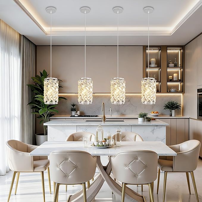 Chrome Pendant Lights Kitchen Island, Mini Crystal Modern Kitchen Pendant Lighting Over Sink with 10.2" Clear Glass Shade Chandeliers, Adjustable Pendant Light Fixture for Dinning Room Bedroom
