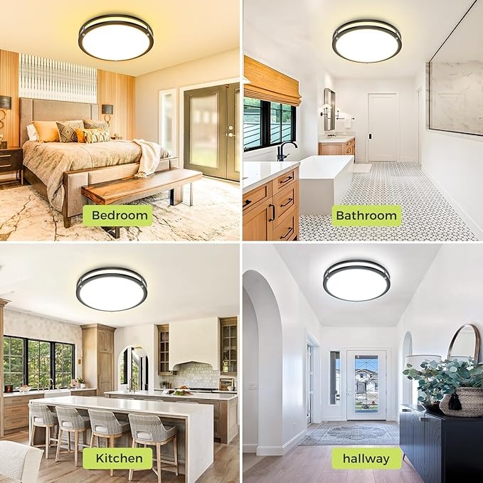 hepside 1 Pack Flush Mount Ceiling Light Fixture, Dimmable & 5CCT Ceiling Light Black, 16inch 36W 3000K 3500K 4000K 5000K 6500K Adjustable Ceiling Lamps for Kitchen Bathroom Bedroom Hallway