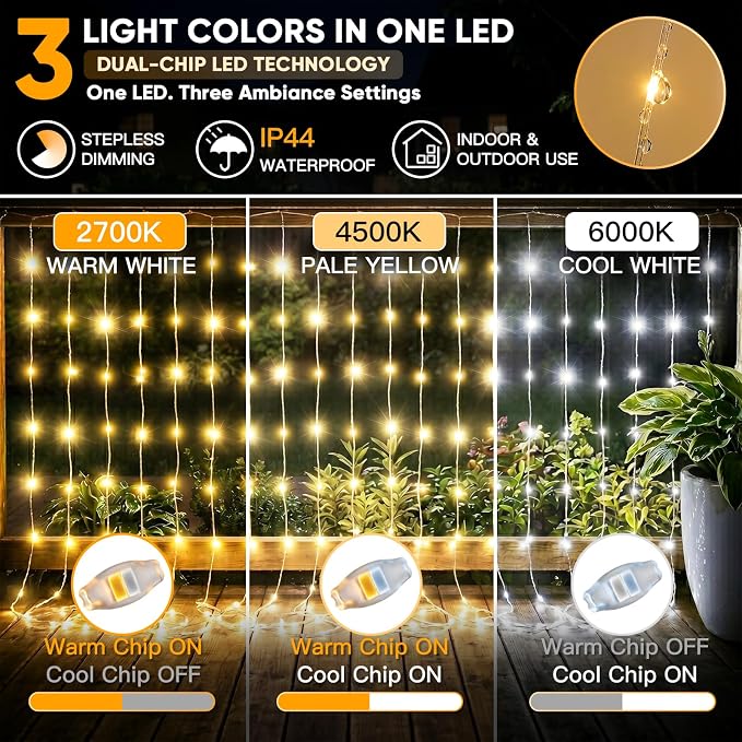 suddus Curtain Lights Untangled,450 LED Hanging Lights with Hooks, Waterproof Window Lights for Christmas, Dorm, Wall, Backdrop, Window, Wedding, Party, Birthday Decor,Color Changing