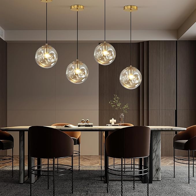 Modern Amber Concave Glass Pendant Light, Kitchen Island Lighting Single Globe Pendant Light Fixtures Century Kitchen Island Pendant Lighting for Bedroom Living Dining Room Light (Without Bulb)