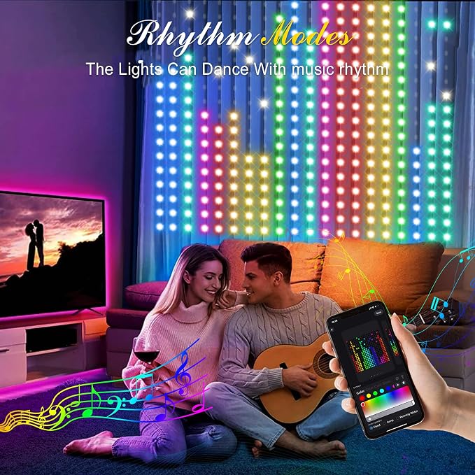 Smart American Flag Curtain Lights 400 LED, 6.6 x 6.6 FT Color Changing Fairy String Lights with APP & Remote, DIY Music Sync Waterproof Patriotic Decor for Yard Patio 4th of July Christmas