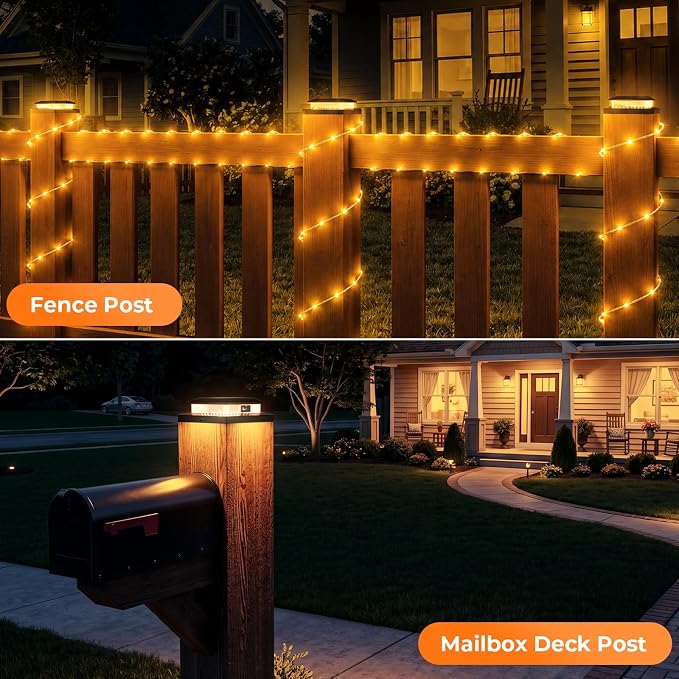 12 Pack Solar Post Cap Lights,Fence Post Solar Lights Fit for 4x4 5x5 6x6 Vinyl/Wooden Posts,2-in-1 Lighting Modes Waterproof Light for Deck Patio or Garden Decor