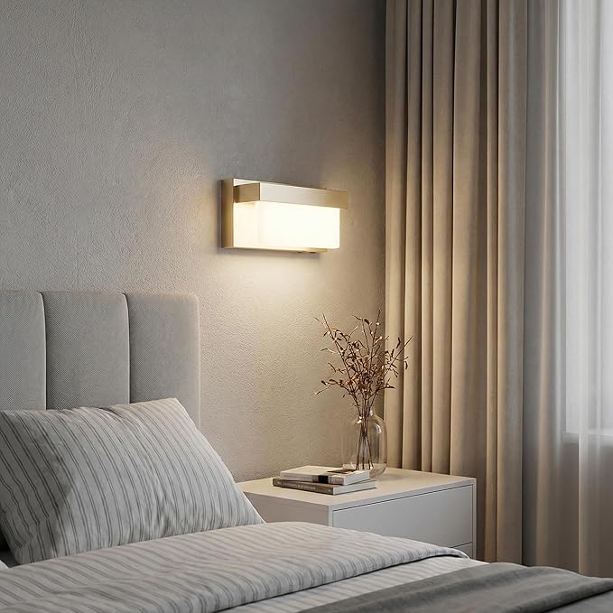 Battery Wall Sconce Champagne Gold Wall Light with On/Off Switch 8 inch LED Wall Lamp Acrylic Lampshade 3CCT Sconce Wall Lighting