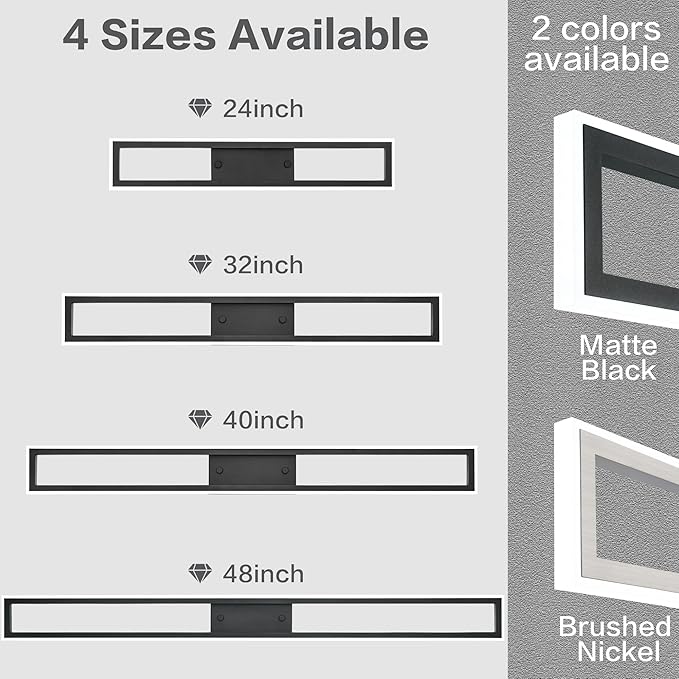 ZUZITO Modern Bathroom Vanity Light - Matte Black Bathroom Light Fixture 40 Inch - Dimmable LED Vanity Bar Light 6000K