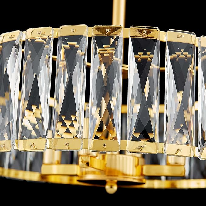 K9 Crystal Chandeliers, 4-Light Modern Pendant Light Fixture for Living Room, Dinning Room, D15 × H9~47inch(Adjustable Height), Gold Finish Frame & K9 Crystal