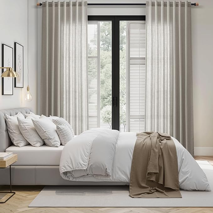 Silver Grey Linen Back Tab Curtains 84 Inch Length for Bedroom Neutral Modern Farmhouse Window Privacy Semi Sheer Linen Drapes Rustic Pinch Pleated Look Curtain for Living Room 52x84,2 Panel