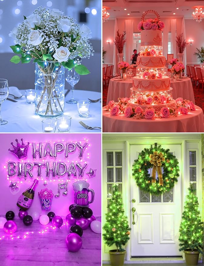 Brightown 12 Pack Multi Color Led Fairy Lights Battery Operated String Lights Waterproof Silver Wire 7 Feet 20 Led Firefly Starry Moon Lights for DIY Wedding Party Bedroom Patio Christmas