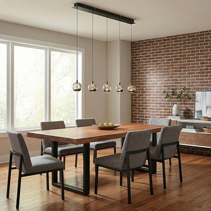 37.8" LED Linear Pendant Light Fixtures, 5-Light Black Linear Chandelier with Bubble Glass Globes, LED 3000K Warm White, Modern Island Lights for Kitchen Living Room Ceiling Hanging, Hardwired