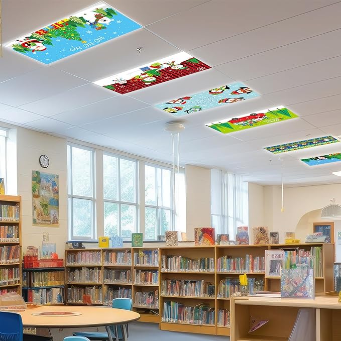 Wiooffen 8Pcs Christmas Fluorescent Light Covers with 80 Magnets Christmas Decoration for Classroom Ceiling Light 4 x 2 Feet Magnetic Lights Covers Filter for Office Hospitals Home Classroom Decor