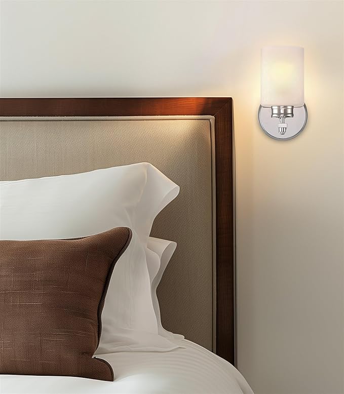 Kira Home Phoebe 8" Modern Wall Sconce with Frosted Seeded Glass Cylinder Shade, Industrial Wall Light with Cylinder Glass Shade, Chrome Finish
