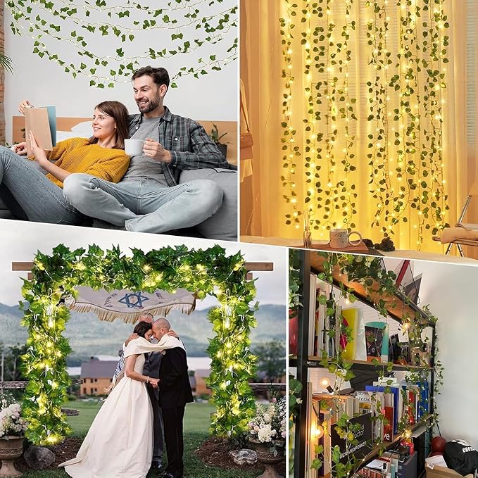 A.bigwhale Vines Lights for Bedroom, 6.5ft x 6.5ft Ivy Garland with 200 LED Vine Artificial Fairy Lights Curtain 8 Modes, USB Hanging Vine Lights for Wedding Window Wall Party Christmas Decoration