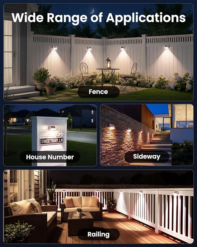 VOLISUN Solar Fence Lights Outdoor Waterproof 16 Pack, High Brightness LED Spot Lens Deck Lights, Fence Lights Solar Powered White, Solar Powered Wall Lighting Decor for Outside Backyard Railing Pool