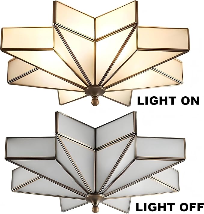 LIGHTLAND 19.7 Inch Flush Mount Star Ceiling Light, 4 Lights Brass Ceiling Lamp with Glass Lampshade, Art Deco Close to Ceiling Light Fixtures for Bedroom Living Room Entryway Hallway, Bronze Color