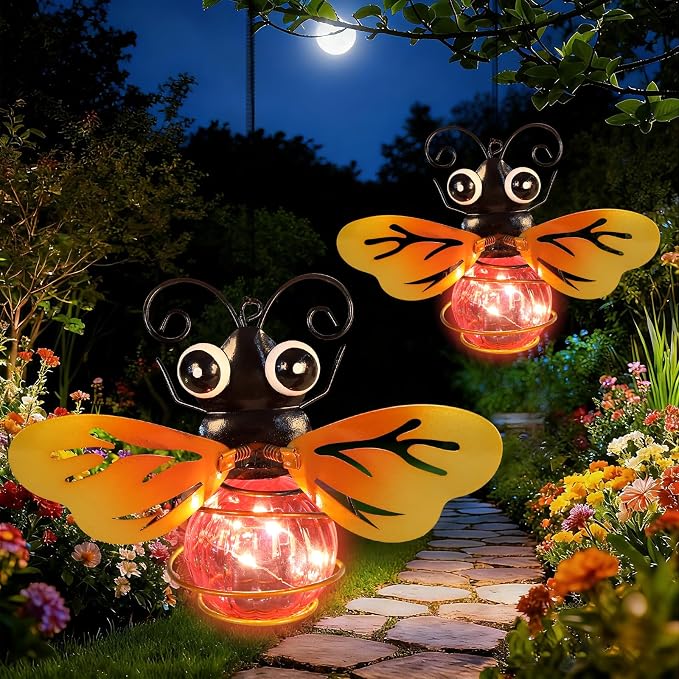 Bee Garden Decor with Bouncy Springs Pendant Lights Birthday Gifts for Women Mom Grandma,Hanging Solar Lights Outside Waterproof Metal Solar Outdoor Decoration for Yard, Porch,Patio,Backyard