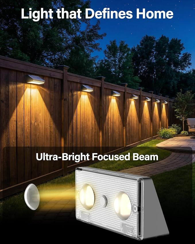 Solar Fence Lights Outdoor, 2 Pack Ultra-Bright 85LM Fence Lights Solar Powered, 9 RGB Color Modes, IP65 Waterproof, 12H Dusk to Dawn Glow for Pool/Deck/Patio/Wall/Backyard - Light Black