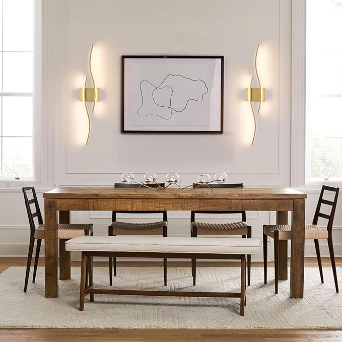 KARTOOSH Battery Operated Wall Sconces Set of Two with Remote Control, Dimmable/3 Colors/Night-Light/Timer/Memory, Gold Modern Wireless LED Sconce for Living Room, Hallway, Bedroom, 27.5 Inch (2 Pack)