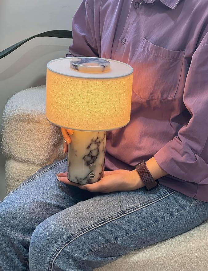 BSOD Travertine Lamp, Rechargeable 10 Inch Stone Table Lamp Marble Wabi Sabi Light Fixture Cordless Touch Dimmable LED Decor for Console, Side, Entryway, Foyer, Counter(Rechargeable Travertine Lamp)