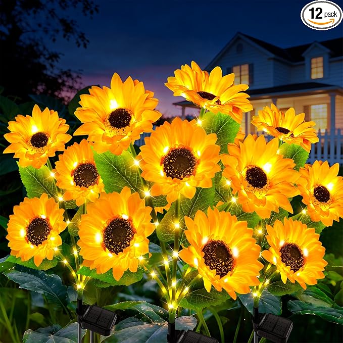 LETMY 12 Pack Solar Lights Outdoor, Solar Sunflower Lights