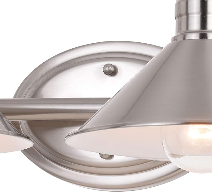 VAXCEL Akron 2-Light 18 inch Wide Satin Nickel and Matte White Farmhouse Bathroom Vanity Lighting Fixture, Metal Shade, Dimmable, LED Compatible, Over The Mirror Mounted Steel Wall Sconce