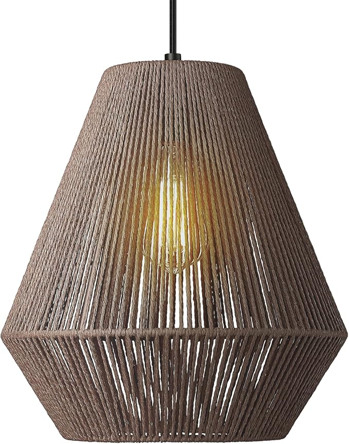 ELYONA 12” Woven Pendant Light for Kitchen Island Farmhouse Boho Hanging Lamp with Handwoven Rattan Basket Shade Adjustable Pendant Light Fixtures for Dining Room Bar Bedroom Foyer Hallway Dark Brown