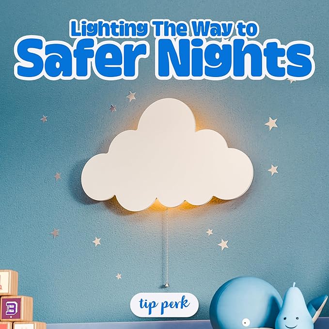 Tip perk 2 Pack Cloud & Moon Lights - Floating Cloud & Moon Wall Lamps for Nursery | Cute Floating Lamps for Kids Bedroom | Battery-Operated Hanging Night Lights for Bedroom/Baby Nursery