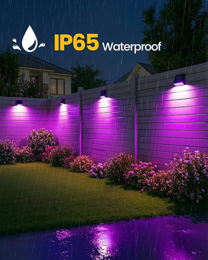 Bridika 4 Pack Solar Fence Lights, 100 Lumen Ultra Bright with Remote Control, 9 Colors & 3 Modes, 1500mAh Solar Lights Outdoor, IP65 Waterproof Solar Wall Lights for Backyard, Patio, Deck, Garden