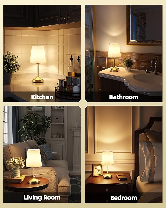 Cordless Table Lamp, 8000mAh, Ambient Light, Dimmable, Touch Control, 2700K, Small, Portable, LED, Wireless, Rechargeable, Cordless, Desk Lamp, Kitchen Lamp, Fabric Shade, for Dining Room, Bedroom