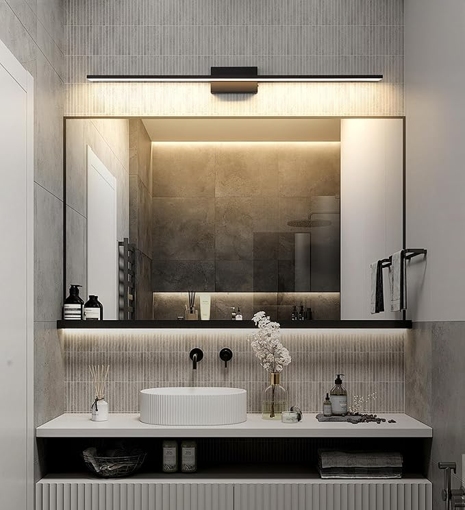 JUSHENG Black Modern LED Vanity Lights for Bathroom Light Fixtures, 47.24 Inch 42W 5CCT Dimmable Vanity Light Bar Bathroom Lighting