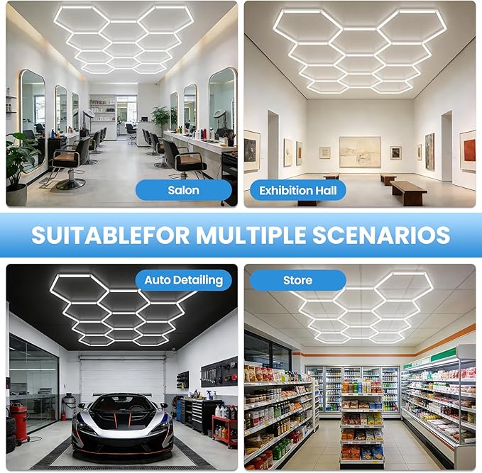 Hexagon Garage Lights Hexagon LED Lights 35880LM 6500K 299W Super Bright Honeycomb Lights Ceiling for Garage, Warehouse, Car Detailing Shop, Exhibition Hall, Gym (11 pack )