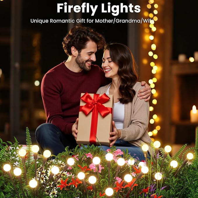 Solar Lights Outdoor(6 Pack,48 LEDs),Solar Lights Outdoor Waterproof for Garden Decor,4 Modes Firefly Light for Outdoor Decor,Big Bulb High Lumens Patio Decor,Sway by Wind,Gardening Gifts for Women