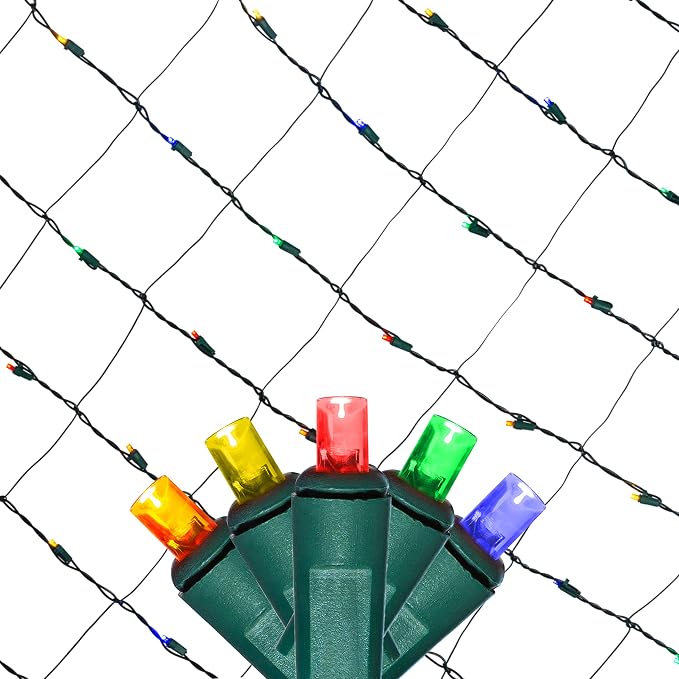 Christmas Light Net – 150 LED Multicolor Mesh Lights - 4 ft x 6 ft – Outdoor/Indoor – Net Lights for Bushes, Hedges or Trees