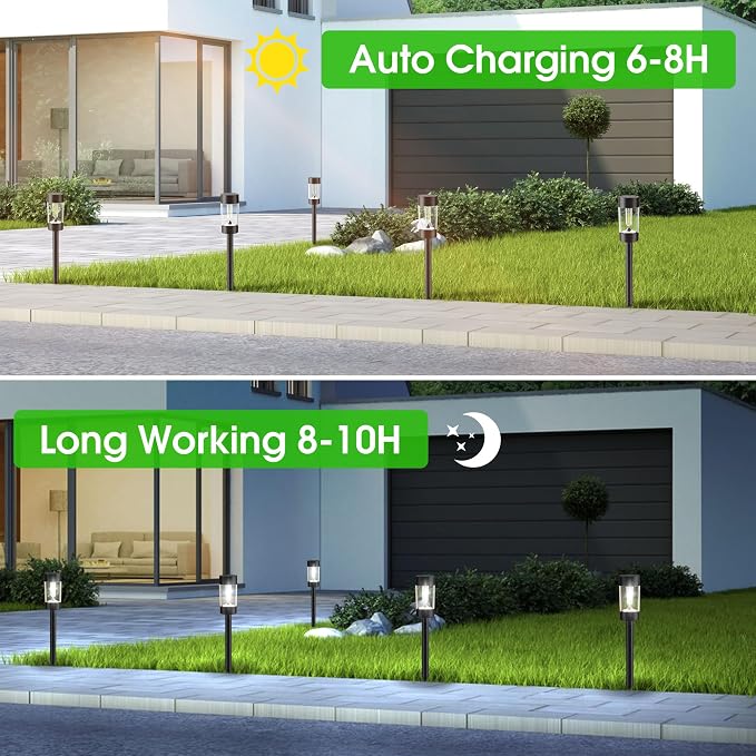 Eyrosa Solar Lights Outdoor, 12 Pack Waterproof Solar Landscape Lighting for Pathway Garden Yard Path Walkway Driveway Lawn Patio Outside Decor, Cool White