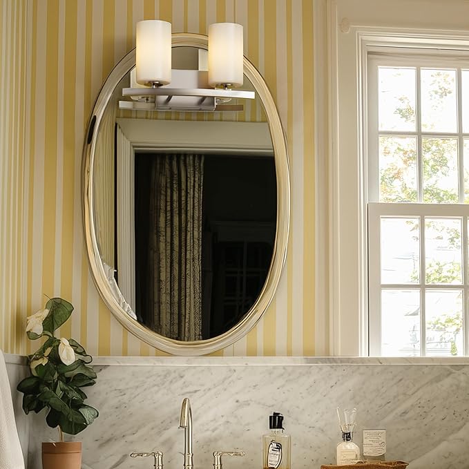 Tawson Talos 2-Light Wall Sconce Vanity in Brushed Nickel with Satin Etched Glass Shade for Hallway, Entryway, Passway, Dining Room, Bathroom, Garage, Kitchen, Balcony, Living Room