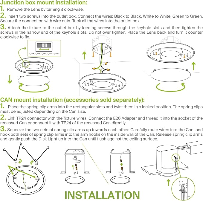 ASD 6 Pack LED Disk Lights 6 Inch, 15W 5CCT 2700K-5000K 1245LM CRI90+, Dimmable Flush Mount Ceiling Light Fixture, Low Profile Surface Mount Disc Lights, Junction Box or Recessed Can Install, UL
