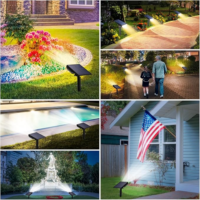 Solar Spot Lights Outdoor 5 Modes, 44LEDs Bright Landscape Spotlights Solar Powered 3 Colors Changing, IP67 Waterproof Auto On-Off Dusk Dawn Solar Outdoor Lighting for Yard Garden Outside Tree, 2-Pack