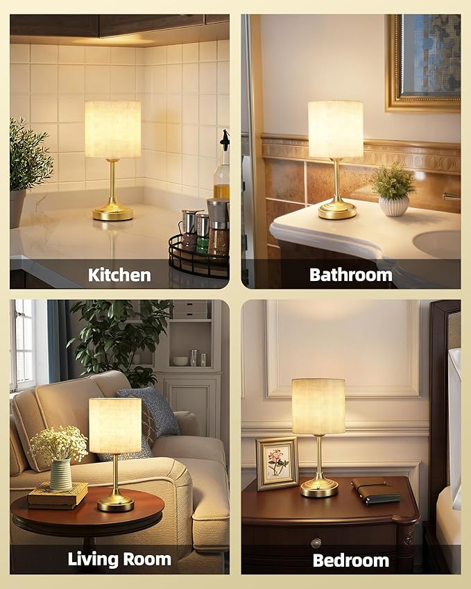 Battery Operated Lamp, 8000mAh, Dimmable, Ambient Light, 2700K, Touch Control, Portable, Small, LED, Wireless, Rechargeable, Cordless, Desk Lamp, Kitchen Lamp, Fabric Shade, for Dining Room, Bedroom