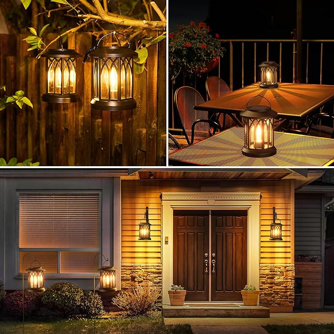 WdtPro 4 Pack Solar Lantern Outdoor Lights, Upgraded Bright Solar Lanterns Outdoor Waterproof, Hanging Solar Powered Lantern Over 12Hrs Lights for Outside Garden Yard Patio Tree Path Decor
