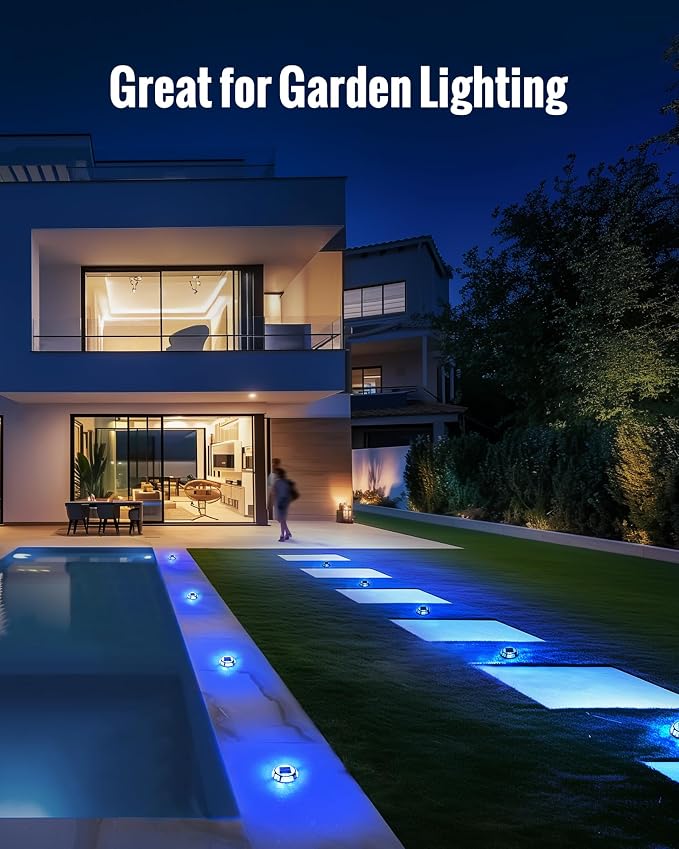 Solar Driveway Lights Dock Lights Waterproof 24 Pack, 2 Colors in 1 Outdoor LED Solar Deck Light, Solar Powered Walk Way Light Road Marker for Stair Pathway Patio,Blue & White