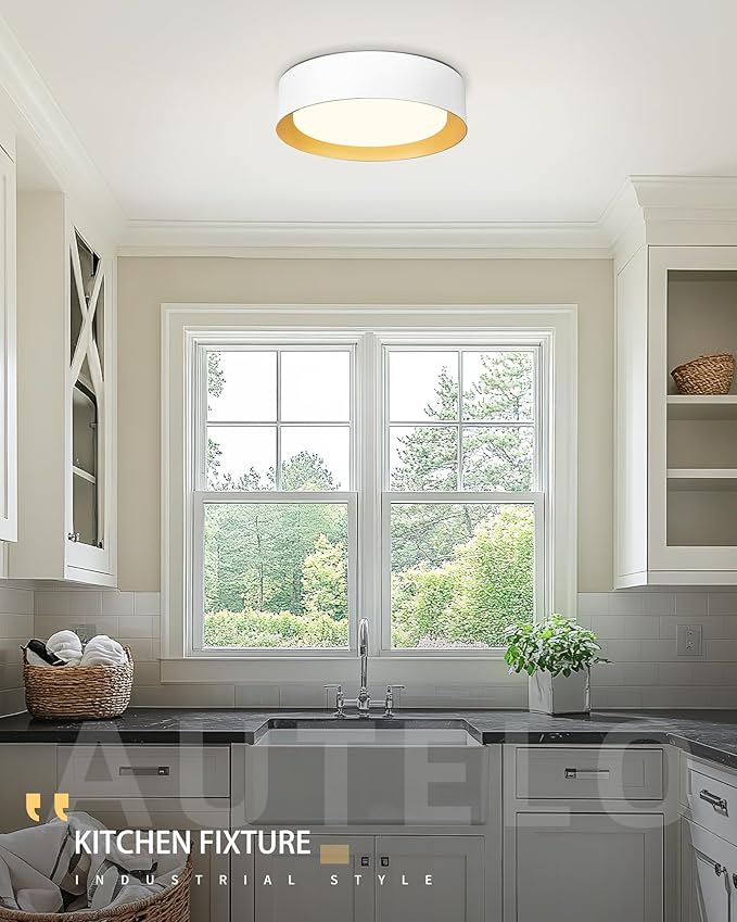 AUTELO 16" Ceiling Light, LED 5CCT Flush Mount Ceiling Light, White Light Fixtures Ceiling Mount fo with Frosted Glass in White Finish for Bedroom, C3336-40 WH LED