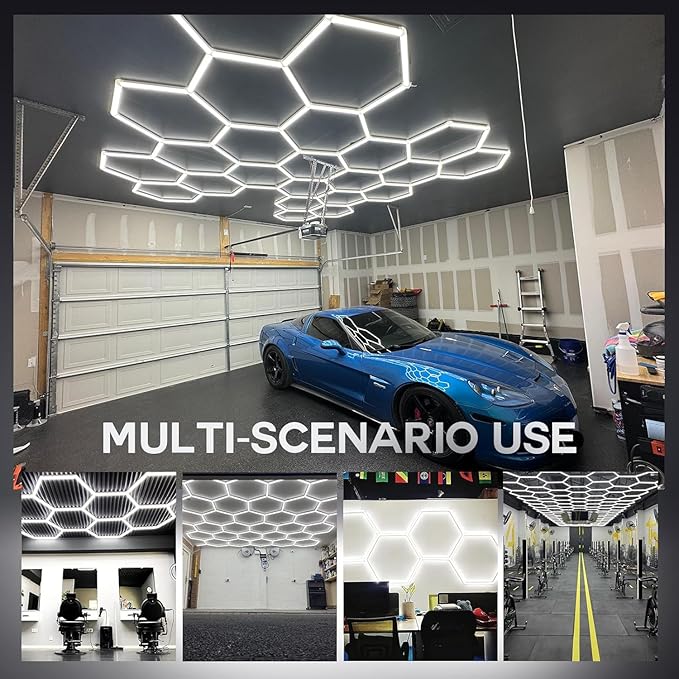 58Lights LED Hexagon Honeycomb Lights,14-Hex Honeycomb Lights 68800Lumens Hexagon DIY Super Bright Car Detailing Ceiling 688W LED Shop Light for Warehouse Workshop Gym Basement