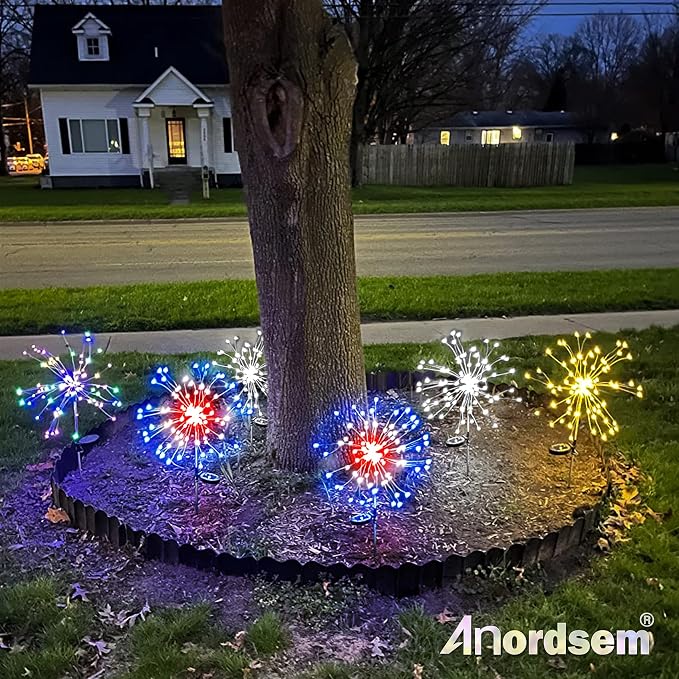 Anordsem Solar Lights Outdoor Waterproof: Garden Light Solar Powered for Yard Outside - LED Sparkler Fireworks Colorful Lighting Patio Decor 6 Pack - Gardening Gifts for Women Men Gardener