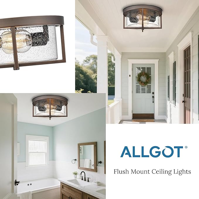 Flush Mount Ceiling Light, Kitchen Island Metal Ceiling Light Fixtures, Farmhouse Close to Ceiling Light, Bedroom Ceiling Lighting Fixture for Hallway, Kitchen, Entryway (Oil Rubbed Bronze, 5.5" H)
