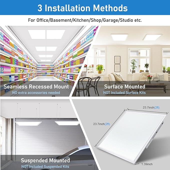 AIKVSXER 40W 2x2 Led Flat Panel Light - 4 Pack 4400LM Color Switchable 3000K/4000K/5000K, Dimmable Recessed Led Drop Ceiling Lights Fluorescent Replacement, 2x2 LED Light Fixture for Office, Home