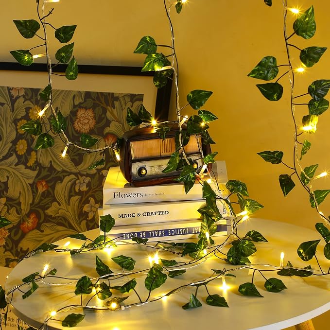 Unittype 15 Pcs 6.6 ft 300 LED Fake Ivy Vines with Lights for Bedroom String Fairy Light Curtain Artificial Hanging Vines Plant Garland with Light for Wall Outdoor Indoor Decor(Ivy Leaf)