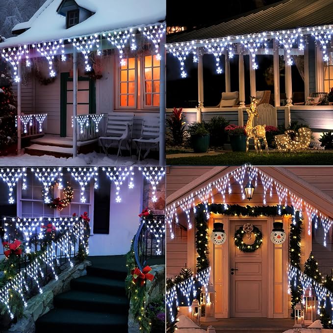 Ramadan Lights Outdoor Decorations 218 LED 13.8ft Star Curtain Fairy Lights with 12 Drops, Clear Wire LED String Light Decor with 8 Modes for Wedding Party Holiday Christmas Home Indoor Outdoor Decor