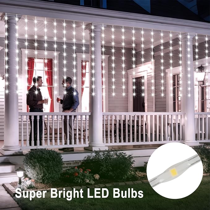 DBFAIRY Solar Curtain Lights 200 LED Outdoor Curtain Lights Waterproof | 13 x 3.9ft Solar Twinkle Curtain Lights with Remote Timer Dimmable for Garden Party Wedding Decór, Cool White