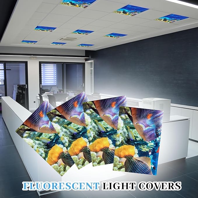 VIHOSE 4 Pcs 2 x 2 Feet Fluorescent Light Covers for Ceiling Lights Classroom Magnetic Light Filters for Reducing Harsh Glare Flicker for Office Classroom Home Drop Ceiling(Sea)