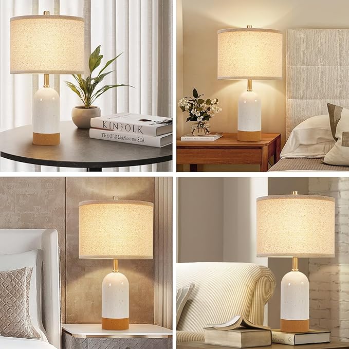 GyroVu Small Table Lamps Set of 2, Bedside Lamp for Bedroom, 21.5" Nightstand Ceramic Desk Lamp for Kids Room, Living Room, Dorm, Reading, Home Office, Bulbs Included