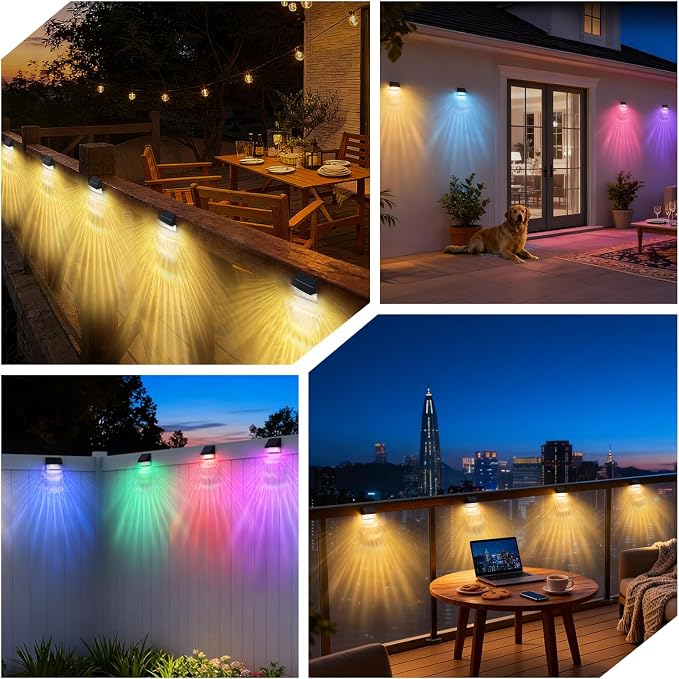 LumiZen Solar Fence Lights 12 Pack, 12 Modes RGB Color Glow LED Solar Lights with Remote Dimmable Outdoor Waterproof,Dusk to Dawn Solar Light for Patio, Backyard, Deck, Fence, Railing,Wall,Step